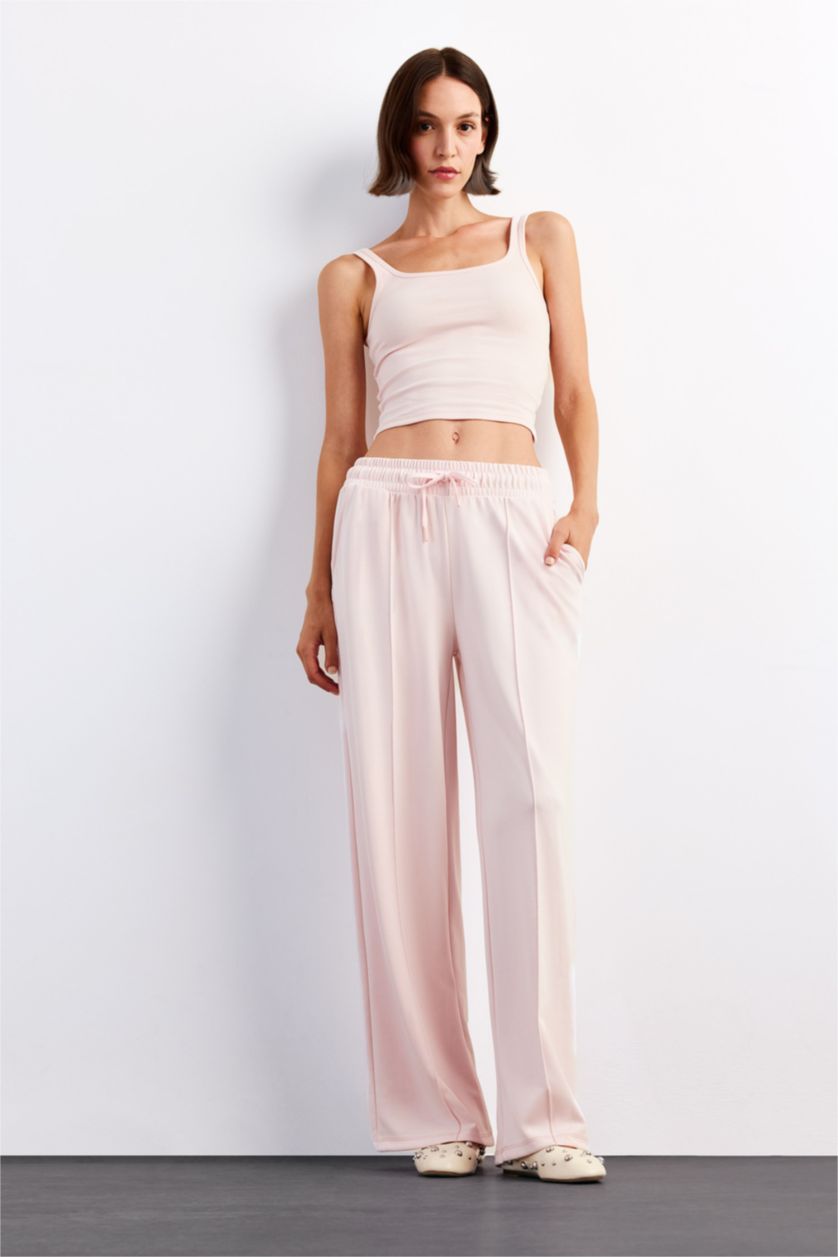 Woman Pink Relax Fit Regular Waist Straight Leg Modal Trousers