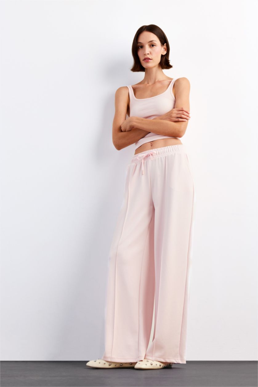 Woman Pink Relax Fit Regular Waist Straight Leg Modal Trousers