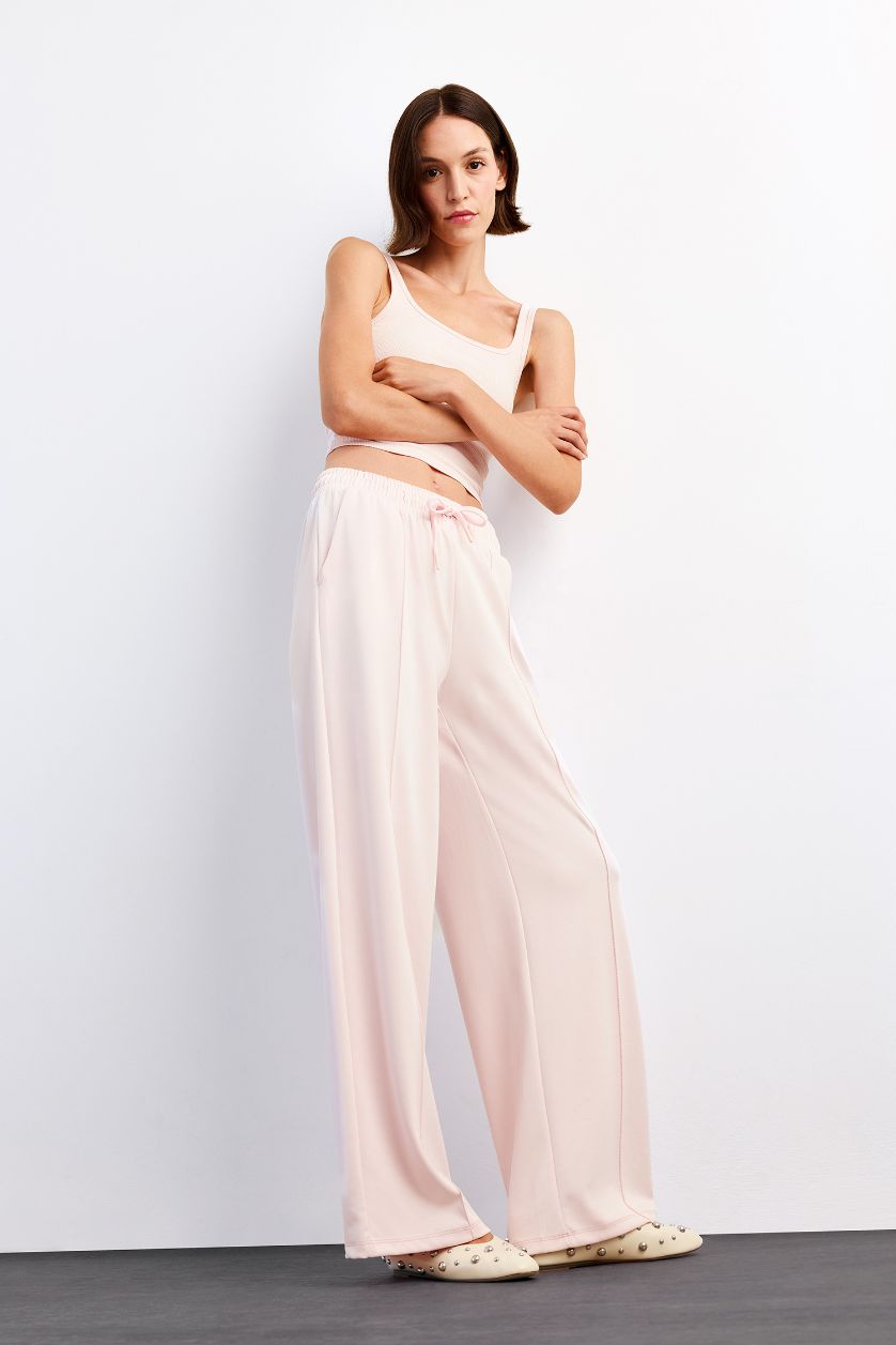 Woman Pink Relax Fit Regular Waist Straight Leg Modal Trousers