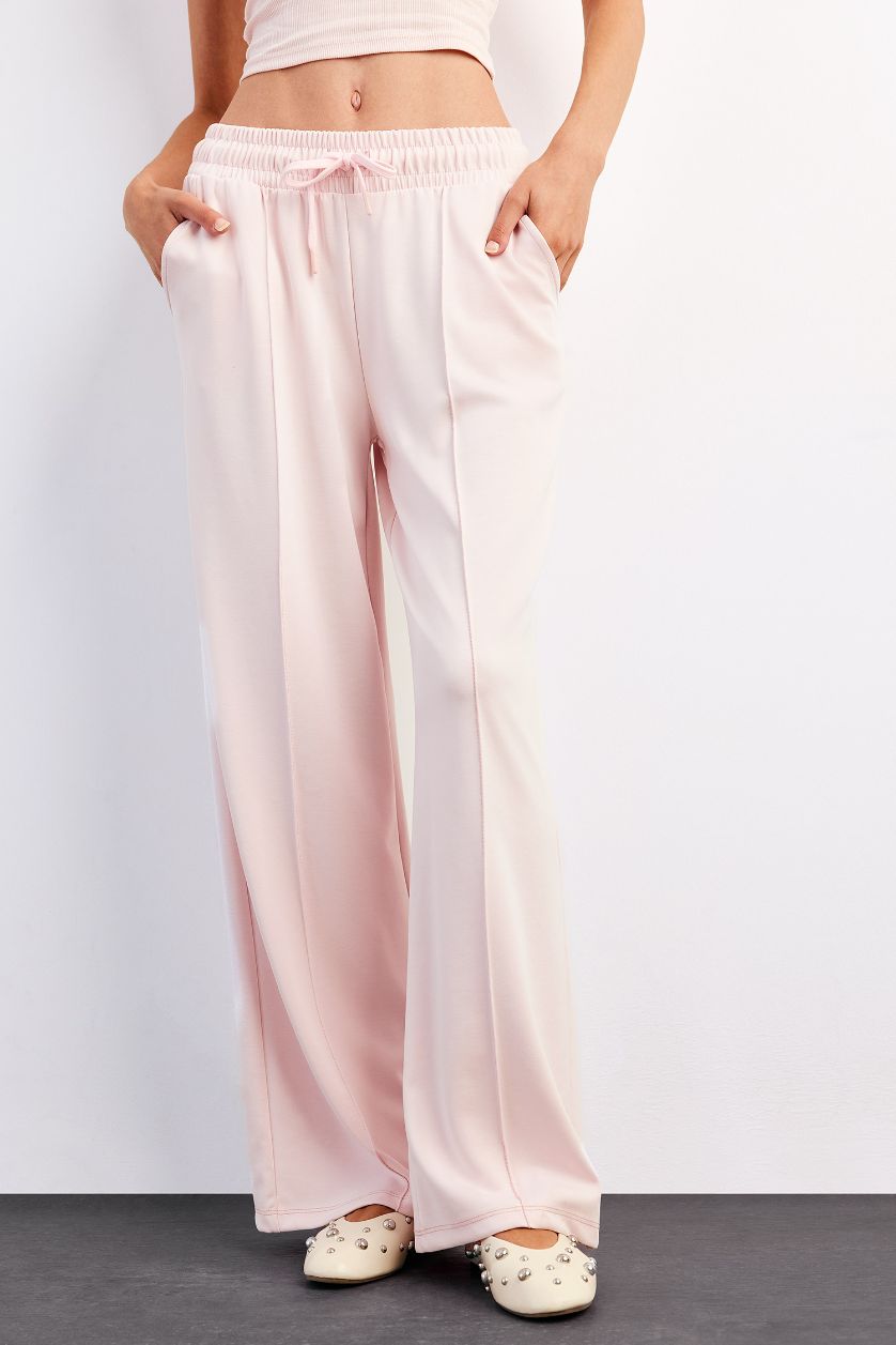 Woman Pink Relax Fit Regular Waist Straight Leg Modal Trousers