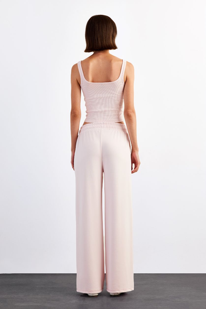 Woman Pink Relax Fit Regular Waist Straight Leg Modal Trousers