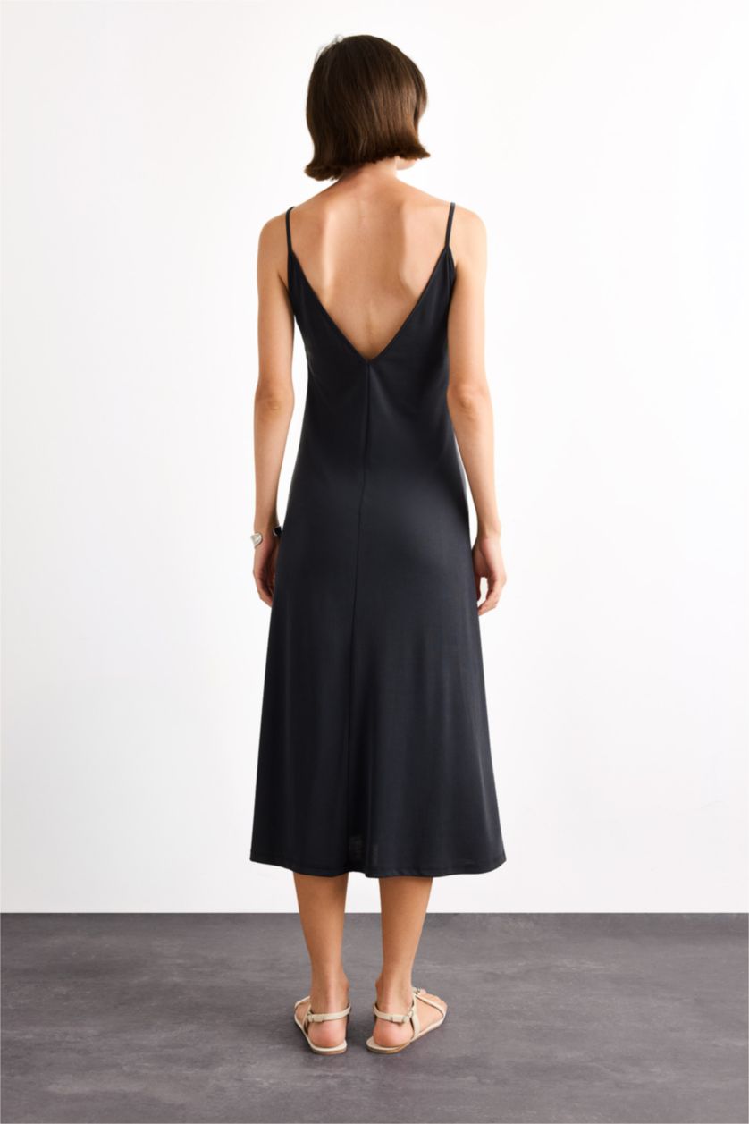 Kadın Açık Antrasit Modal İnce Askılı Maxi Elbise