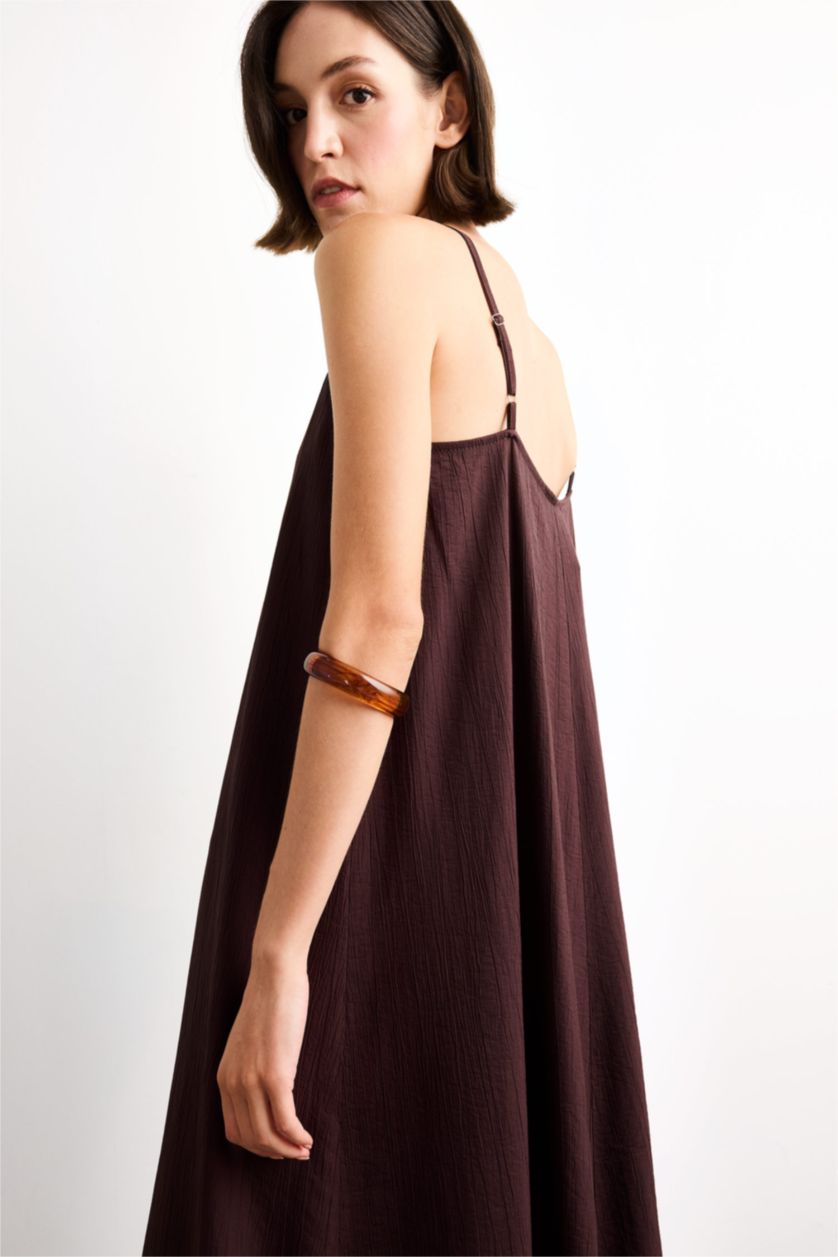 Kadın Kahve Modal İnce Askılı Maxi Elbise