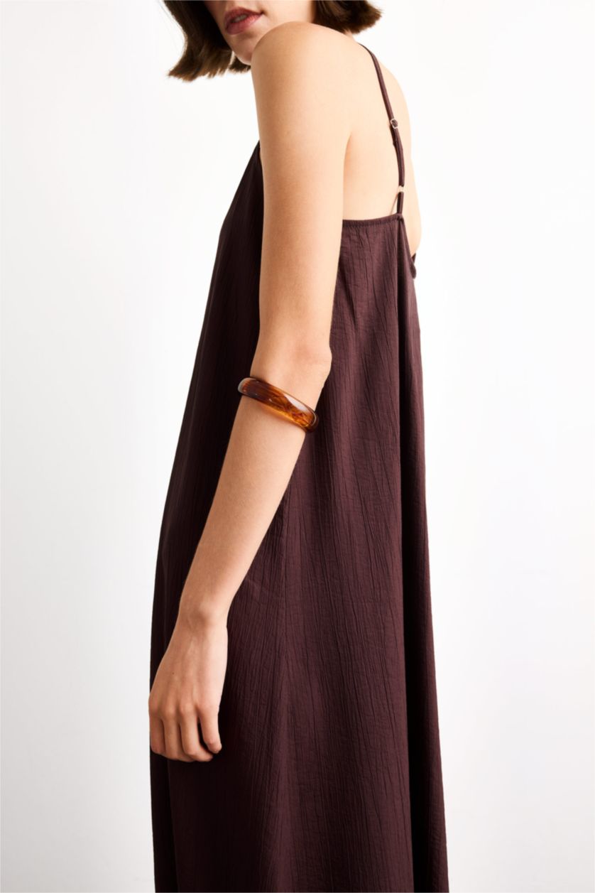 Kadın Kahve Modal İnce Askılı Maxi Elbise