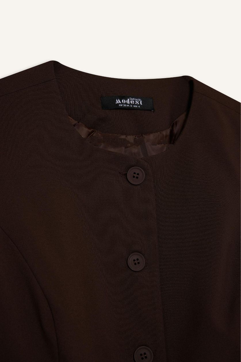 FEMME Marron Gilet boutonné à col rond Coupe régulière