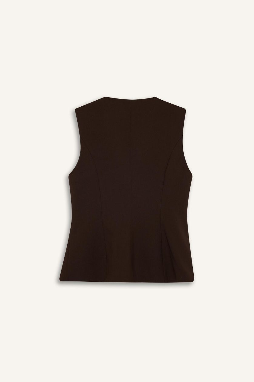 FEMME Marron Gilet boutonné à col rond Coupe régulière