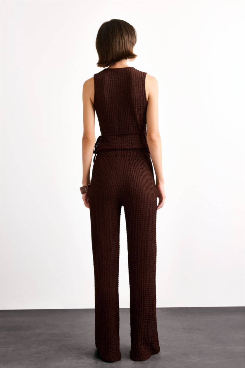 نساء بني بنطرون منسوج قصة مريحة برجل عادي