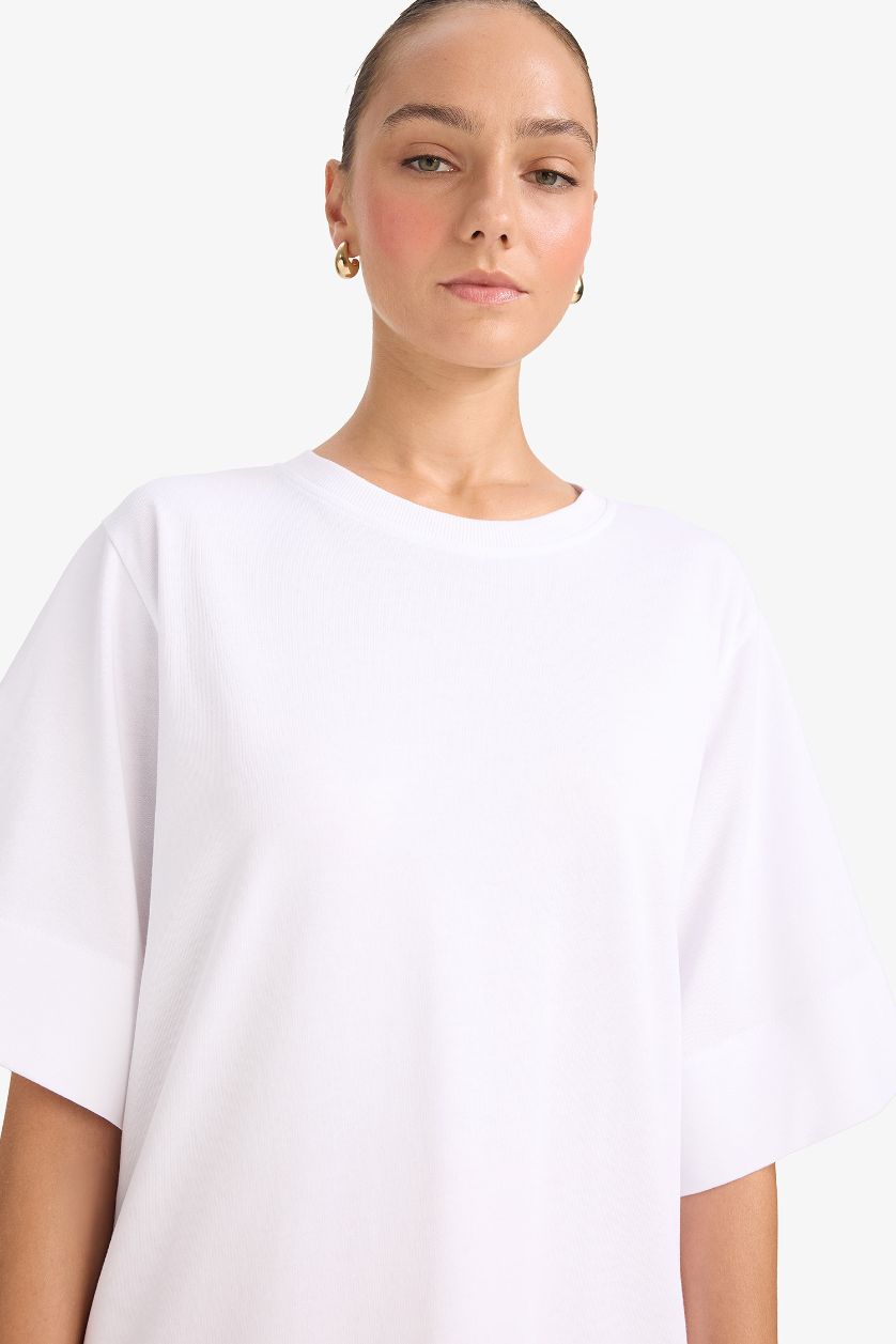 Kadın Beyaz %100 Pamuk A Kesim Penye Mini Elbise