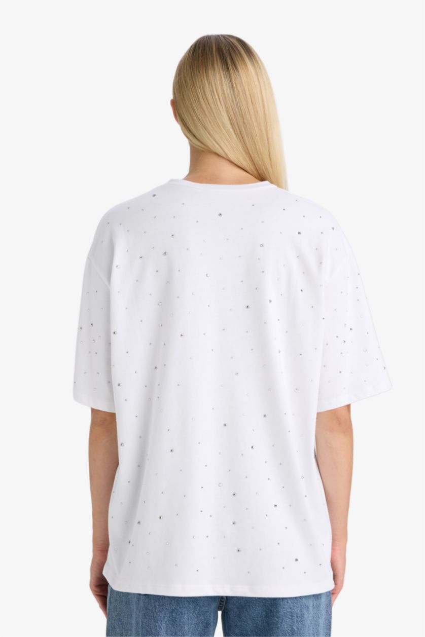 WOMAN White Overshirt Fit Short Sleeve T-Shirt