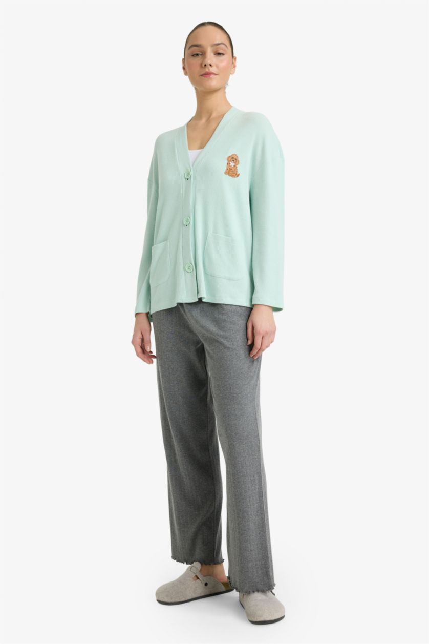 نساء نعناع روب النوم قطيفة كم طويل قصة عادية