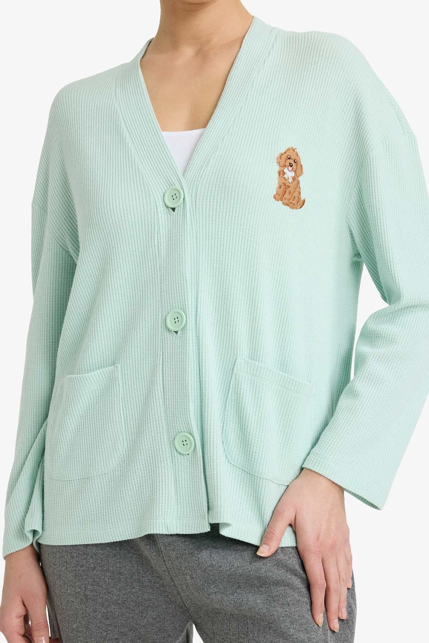 نساء نعناع روب النوم قطيفة كم طويل قصة عادية