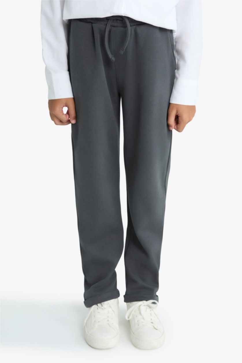 BOYS & TEENS Anthracite Boy Elastic Waist Straight Leg Pique Sweatpants