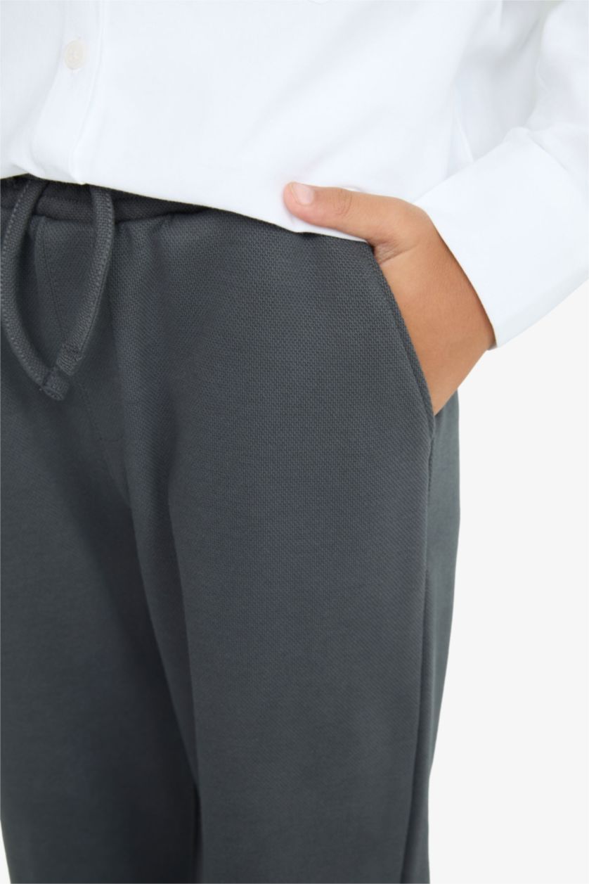 BOYS & TEENS Anthracite Boy Elastic Waist Straight Leg Pique Sweatpants