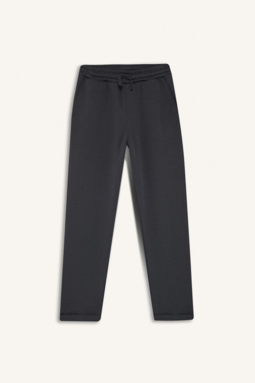 BOYS & TEENS Anthracite Boy Elastic Waist Straight Leg Pique Sweatpants
