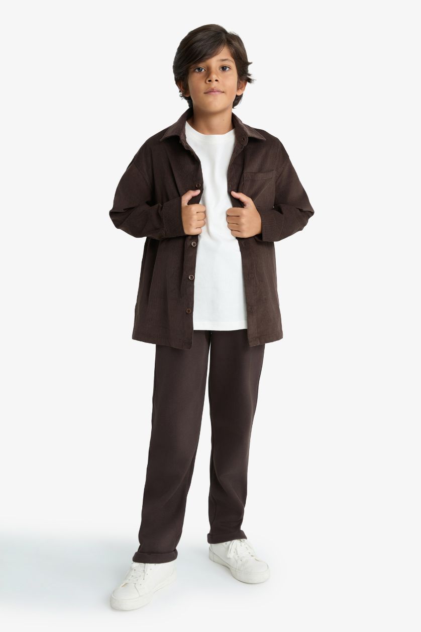 Erkek Çocuk - Genç Erkek Kahve Beli Lastikli Düz Paça Pike Eşofman Altı Erkek Çocuk