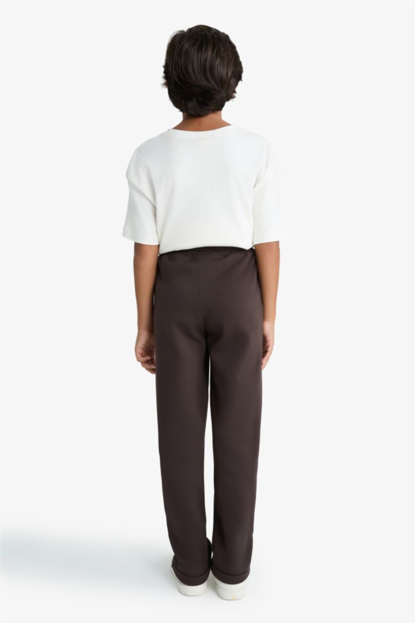 Erkek Çocuk - Genç Erkek Kahve Beli Lastikli Düz Paça Pike Eşofman Altı Erkek Çocuk