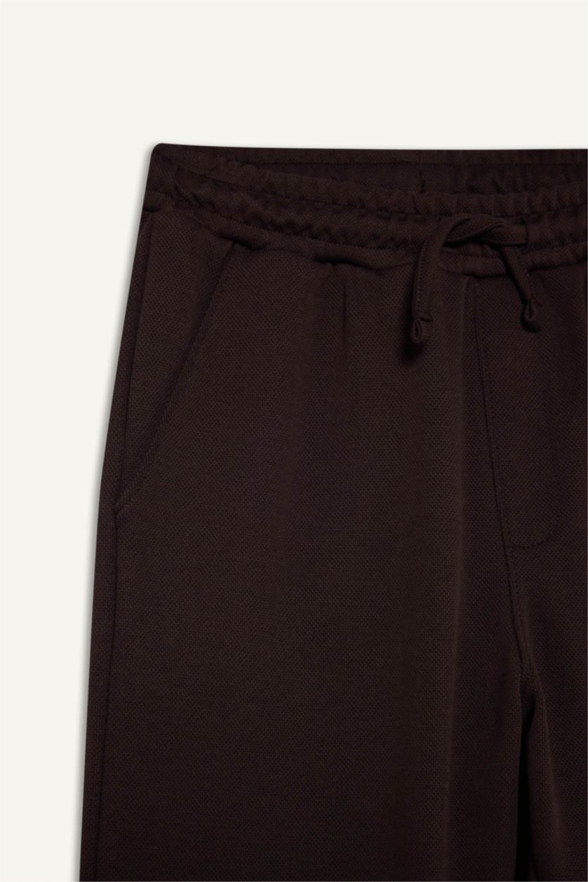 Erkek Çocuk - Genç Erkek Kahve Beli Lastikli Düz Paça Pike Eşofman Altı Erkek Çocuk