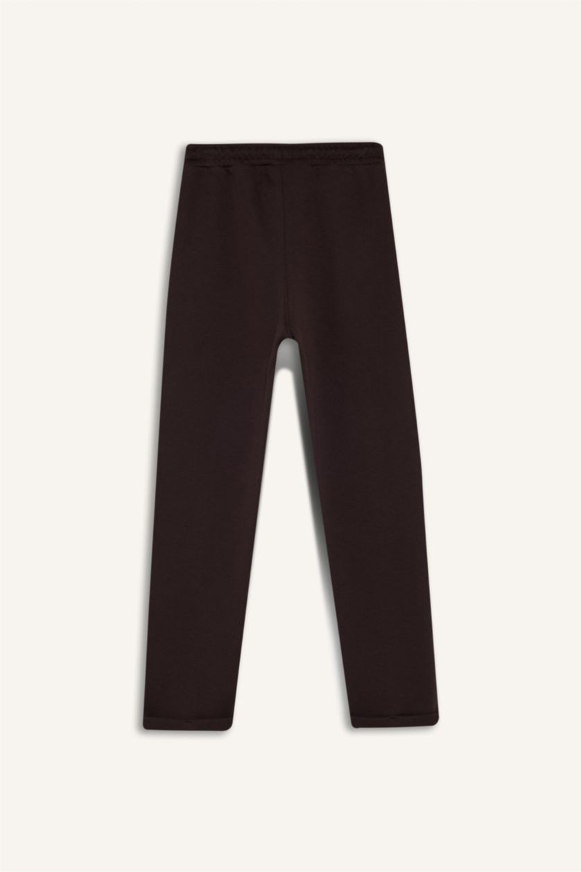 Erkek Çocuk - Genç Erkek Kahve Beli Lastikli Düz Paça Pike Eşofman Altı Erkek Çocuk