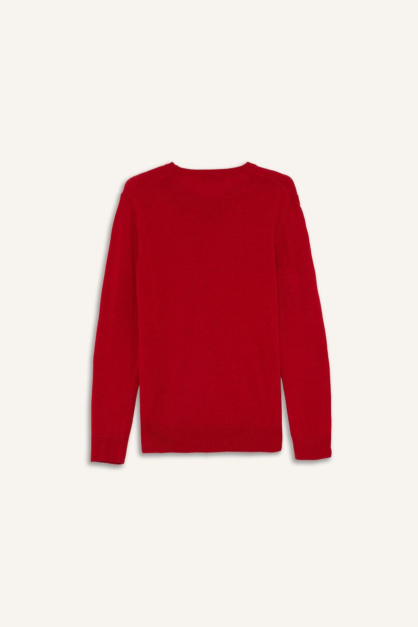 Kadın Kırmızı Yün Karışımlı Bisiklet Yaka Triko Kazak