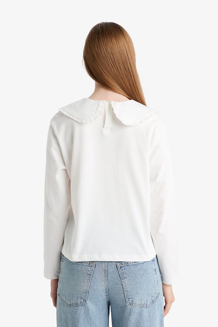 Kadın Ekru Relax Fit Bebe Yaka Uzun Kollu Tunik