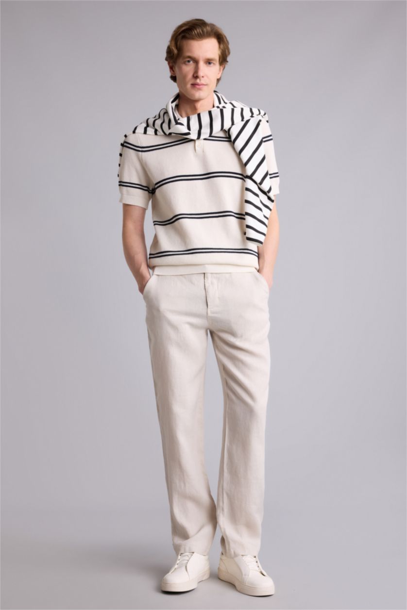 Erkek Açık Gri %100 Keten Relax Fit Pantolon