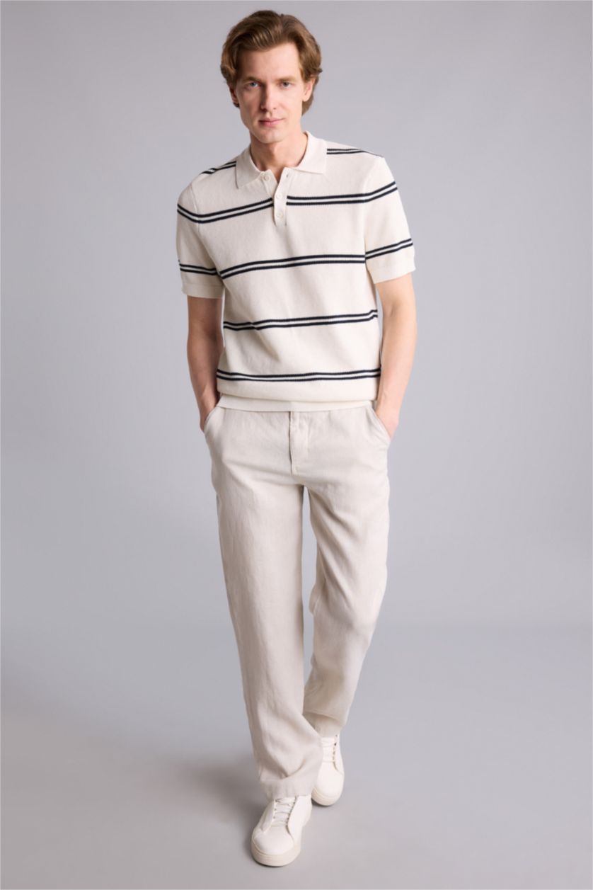 Erkek Açık Gri %100 Keten Relax Fit Pantolon