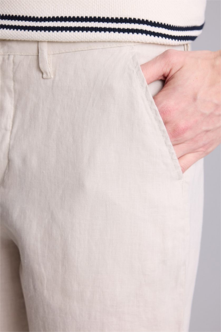 Erkek Açık Gri %100 Keten Relax Fit Pantolon