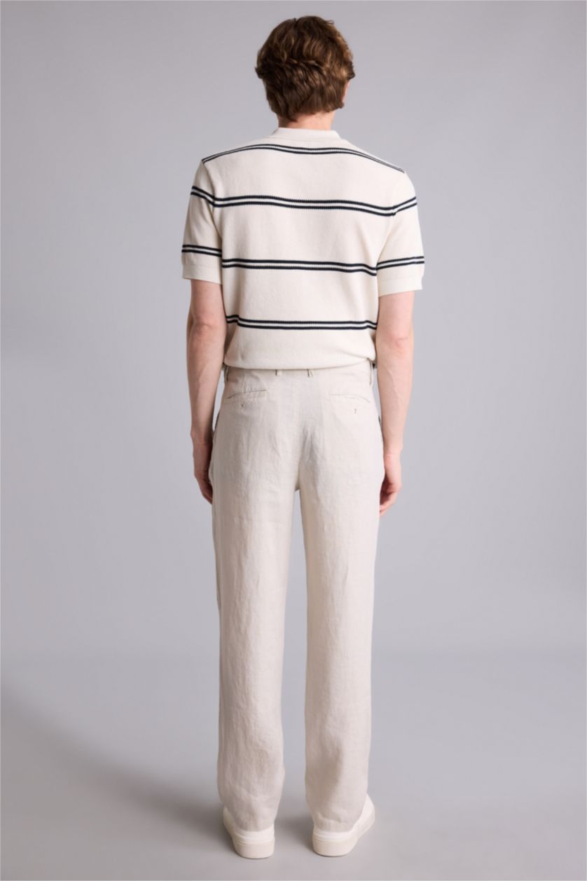 Erkek Açık Gri %100 Keten Relax Fit Pantolon