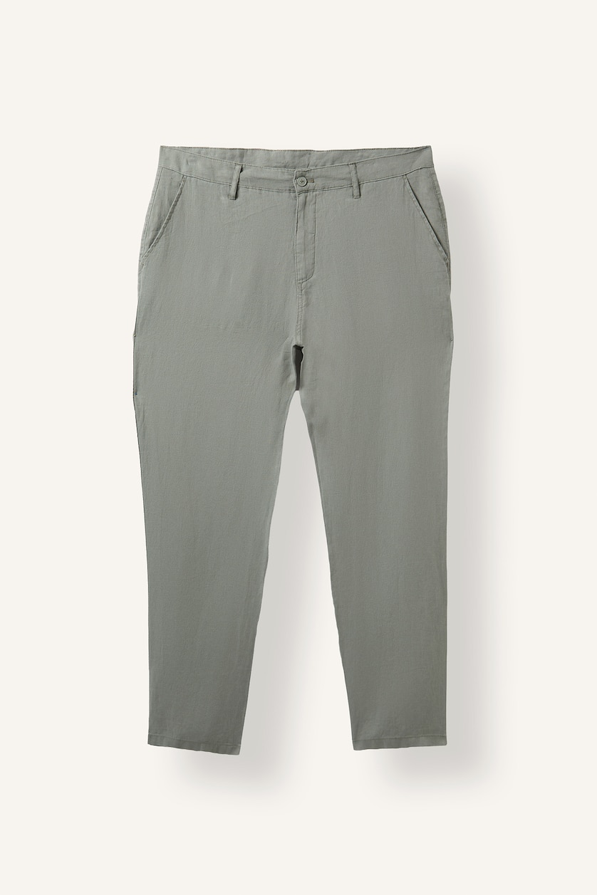 Erkek Haki Relaxed Fit Keten Pantolon