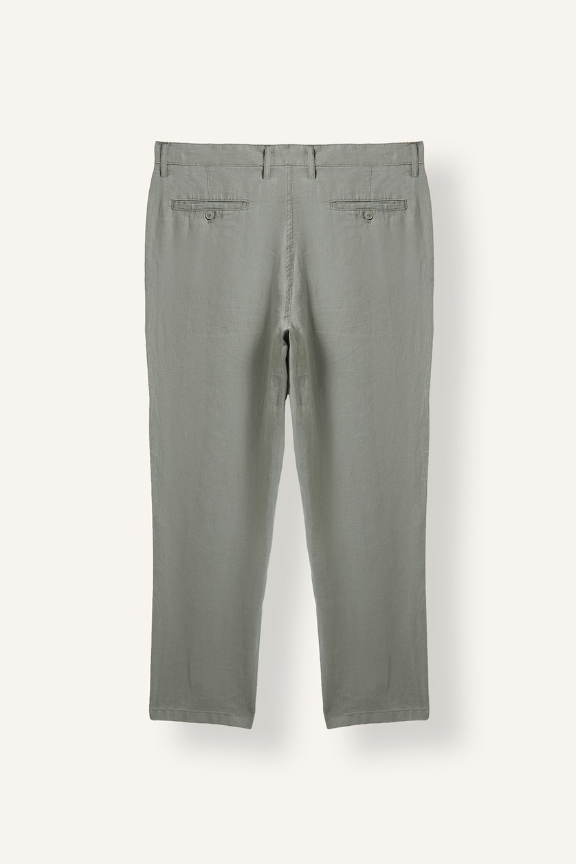 Erkek Haki Relaxed Fit Keten Pantolon
