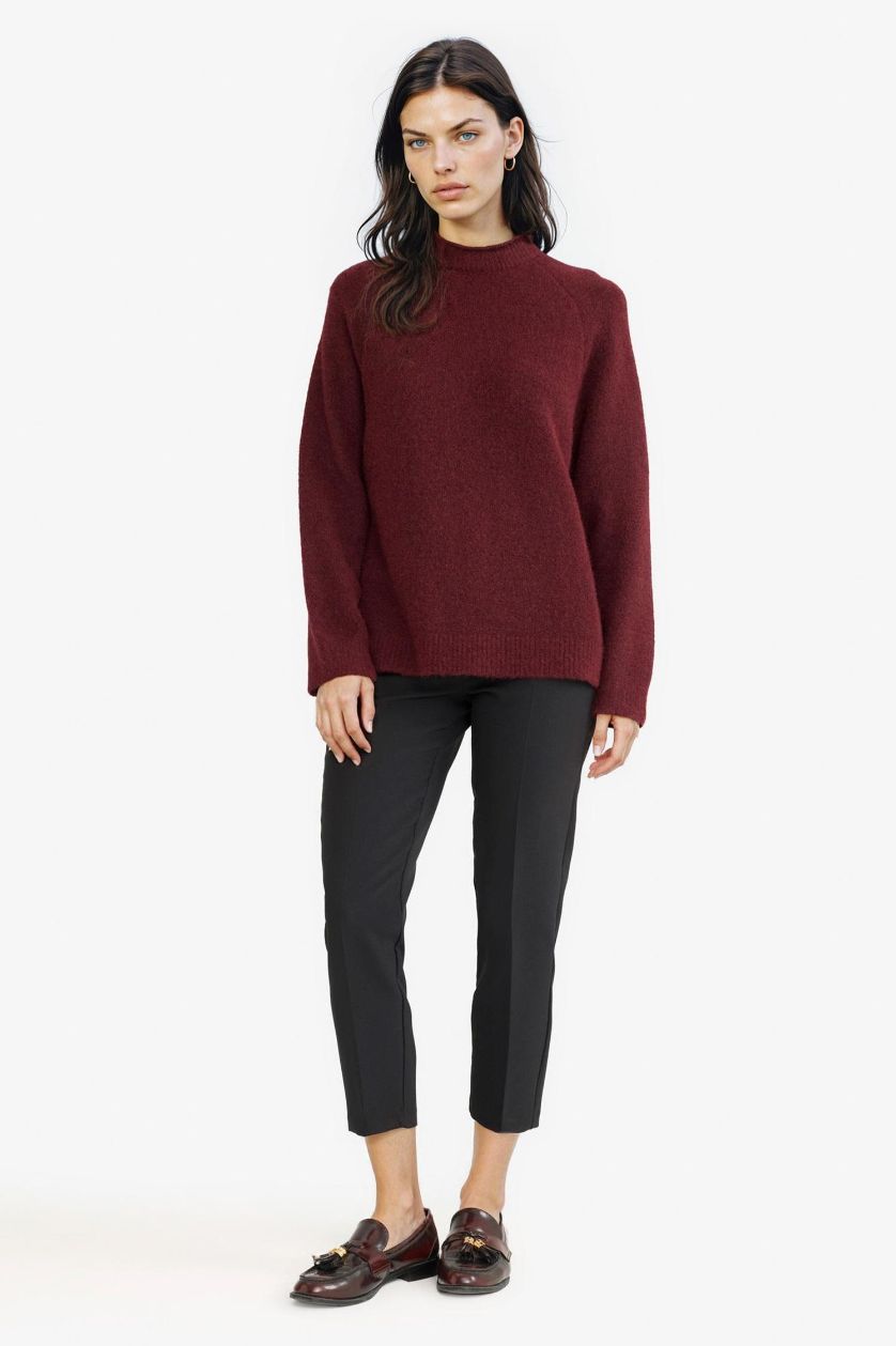 Woman Bordeaux Regular Fit Crew Neck Knit pullover