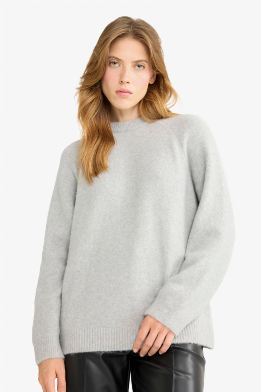 WOMAN Grey Regular Fit Crew Neck Knit pullover