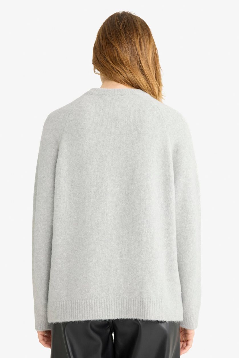 Женщины Серый Толстый свитер с круглым вырезом вязаный из шерстяной смеси