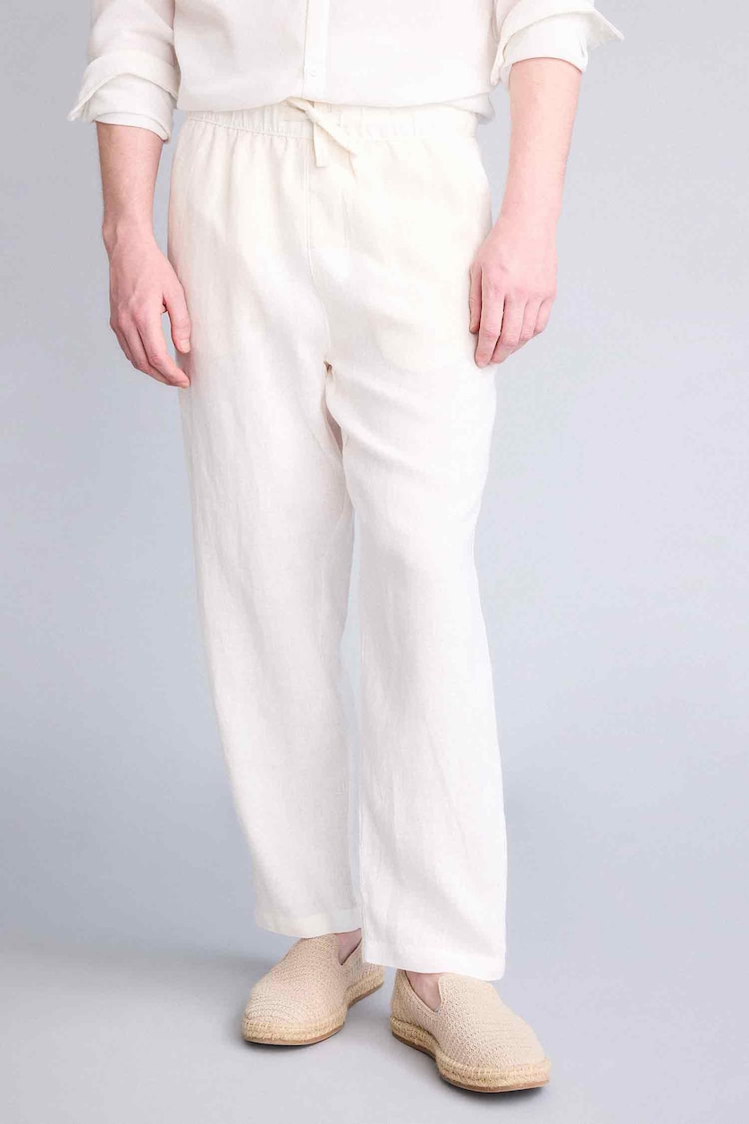 Erkek Ekru %100 Keten Pantolon