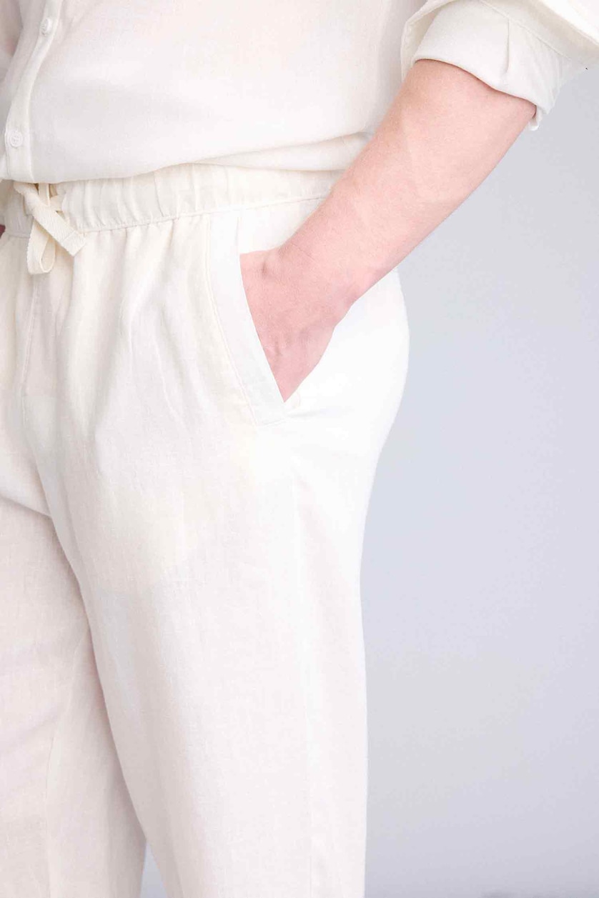 Erkek Ekru %100 Keten Pantolon