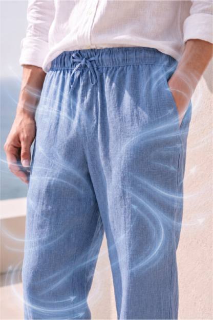 Men Light Indigo Relax Fit 100% Linen Trousers