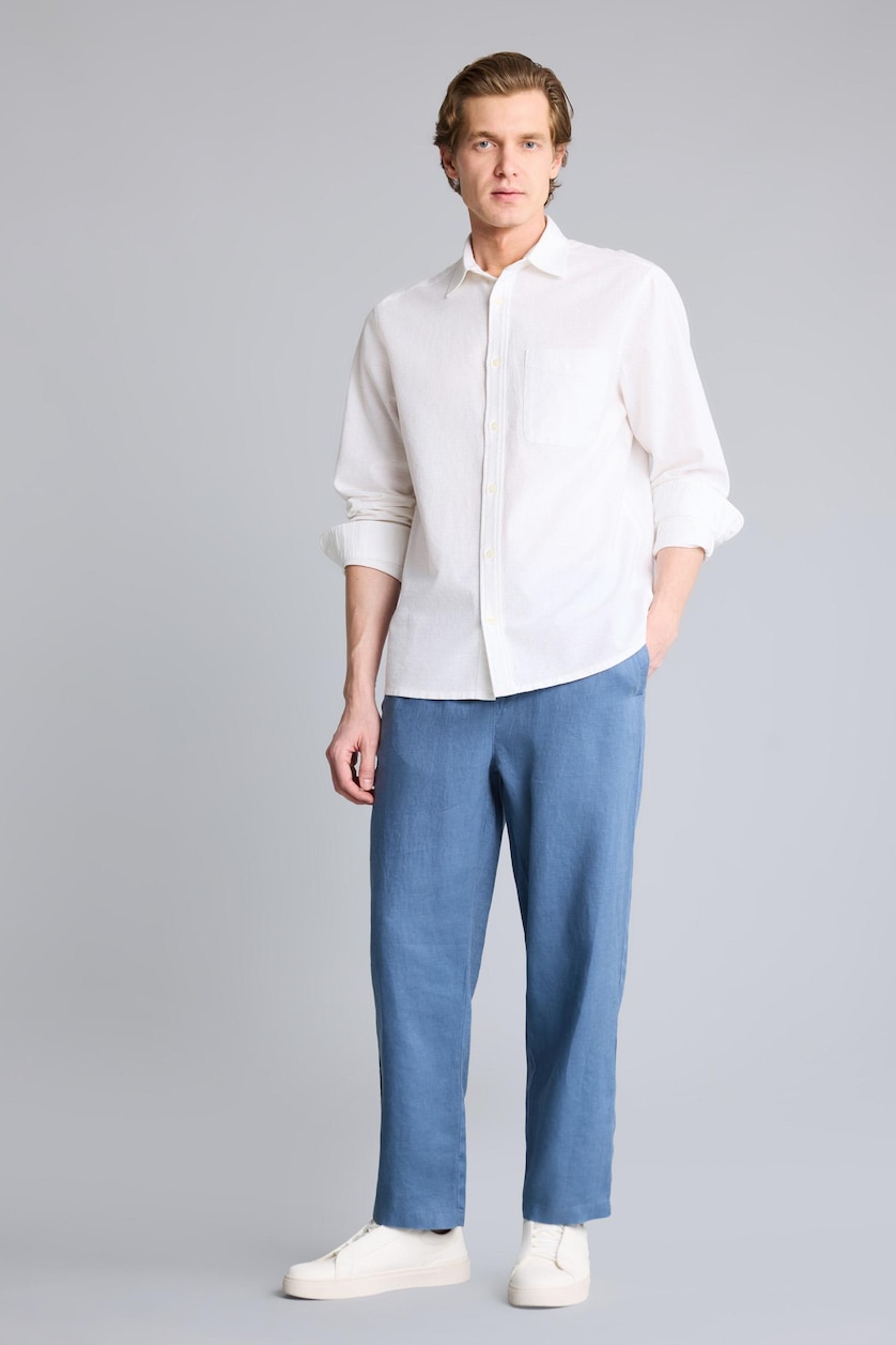 Men Light Indigo Relax Fit 100% Linen Trousers