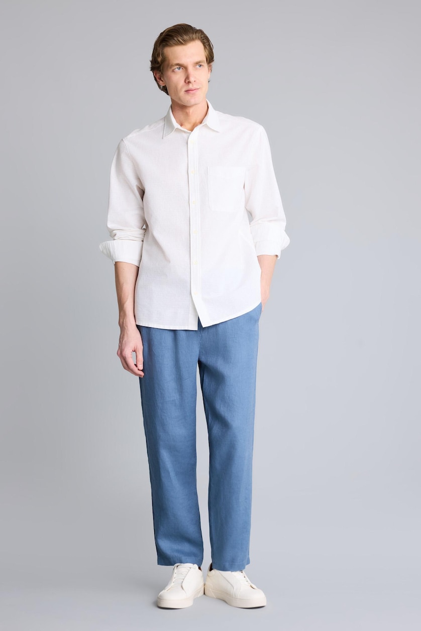 Men Light Indigo Relax Fit 100% Linen Trousers