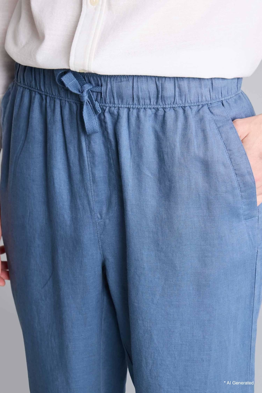 Erkek Açık İndigo Relaxed Fit %100 Keten Pantolon
