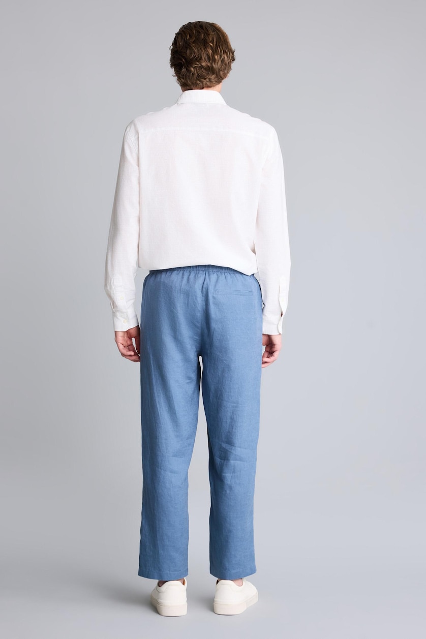 Men Light Indigo Relax Fit 100% Linen Trousers