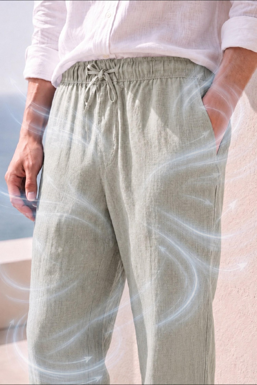 Erkek Haki %100 Keten Pantolon