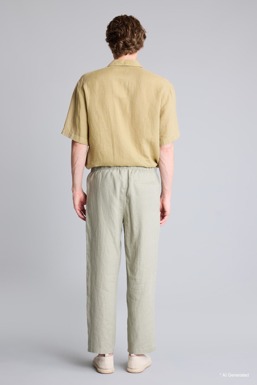 Erkek Haki Relaxed Fit %100 Keten Pantolon