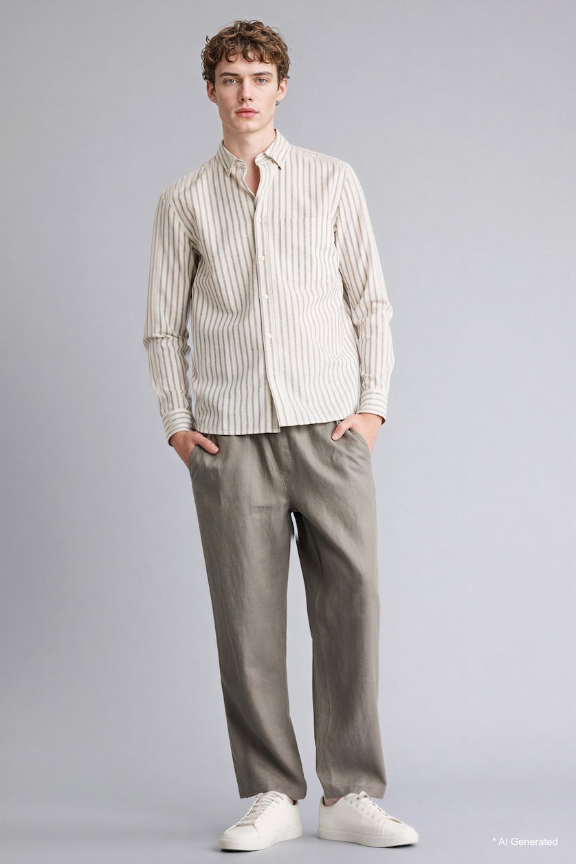 Erkek Meşe Yeşili Relaxed Fit %100 Keten Pantolon