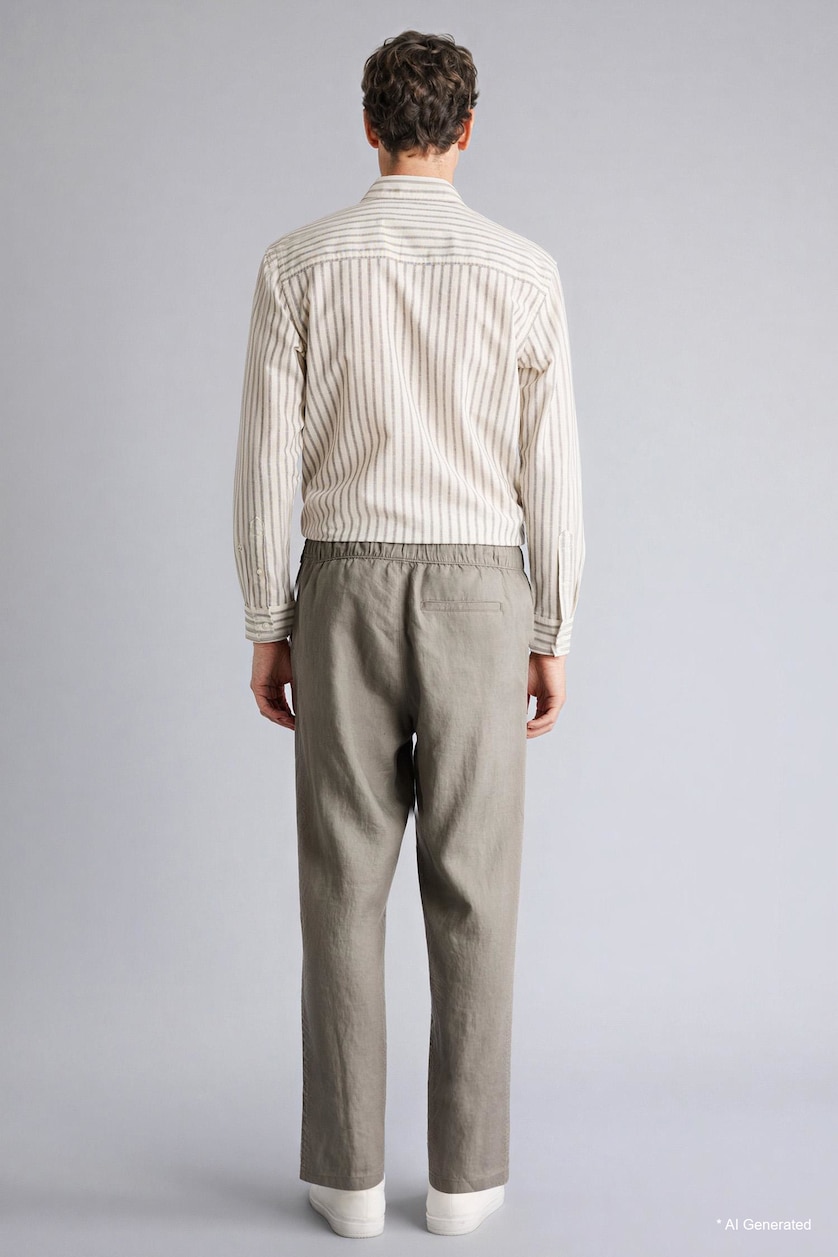 Erkek Meşe Yeşili Relaxed Fit %100 Keten Pantolon