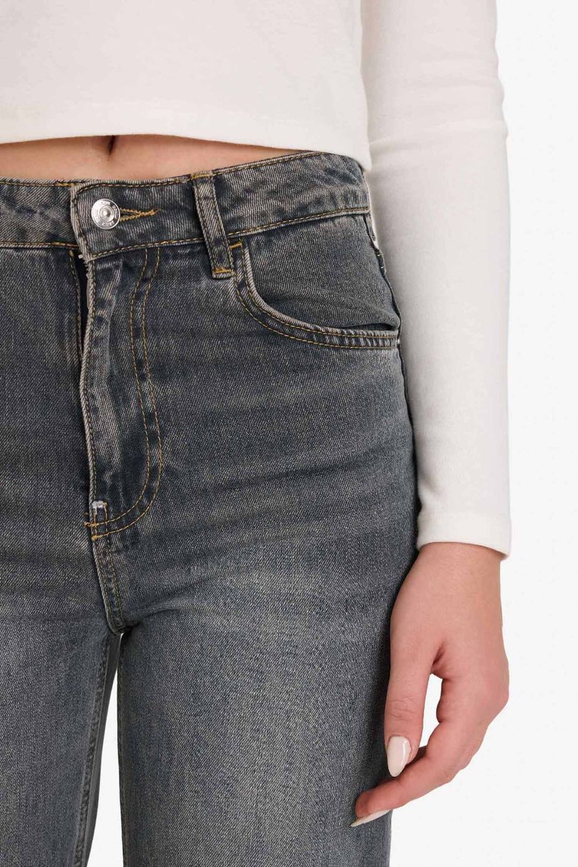 Kadın Koyu Mavi 90's Wıde Leg Yüksek Bel Uzun Jean Yıkamalı Pantolon