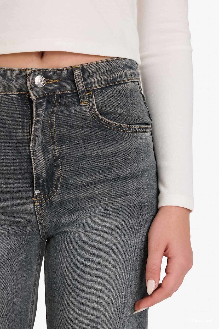 FEMME Bleu Foncé Jean 90's large taille haute