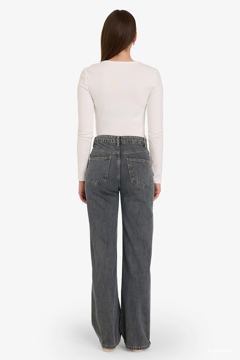 FEMME Bleu Foncé Jean 90's large taille haute