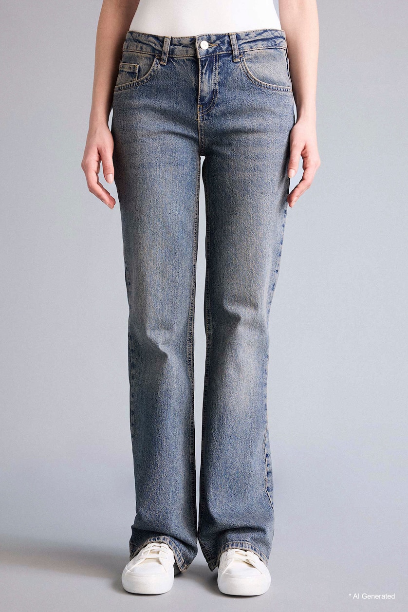 FEMME Bleu Jean délavé à taille basse