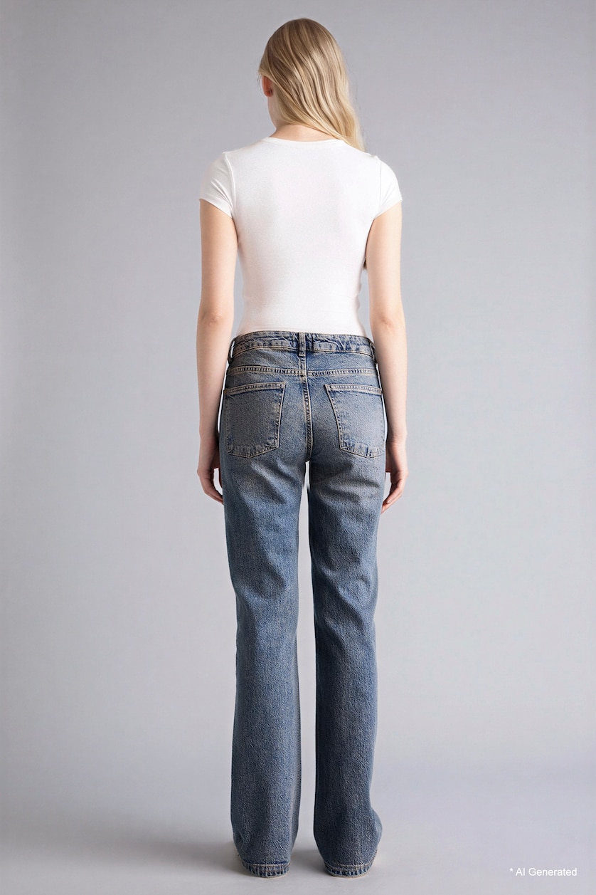 FEMME Bleu Jean délavé à taille basse