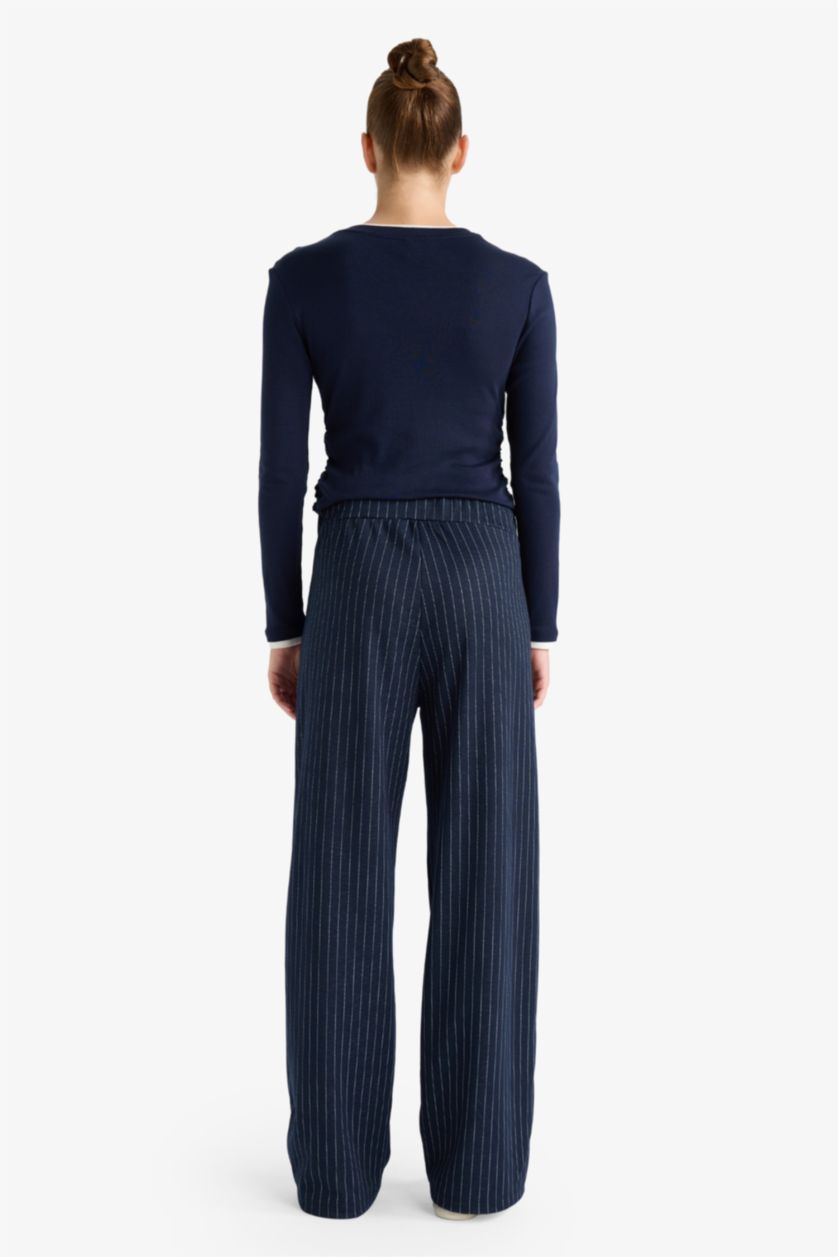 نساء كحلي بنطرون مخطط وايد ليج برجل واسع